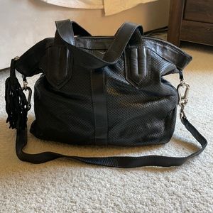 Carla Mancini Perforated Black Leather Crossbody